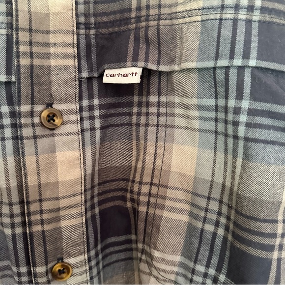 Carhartt Men’s Relaxed Fit Blue Gray Long Sleeve Plaid Button Down Shirt 2XL XXL - Picture 2 of 8